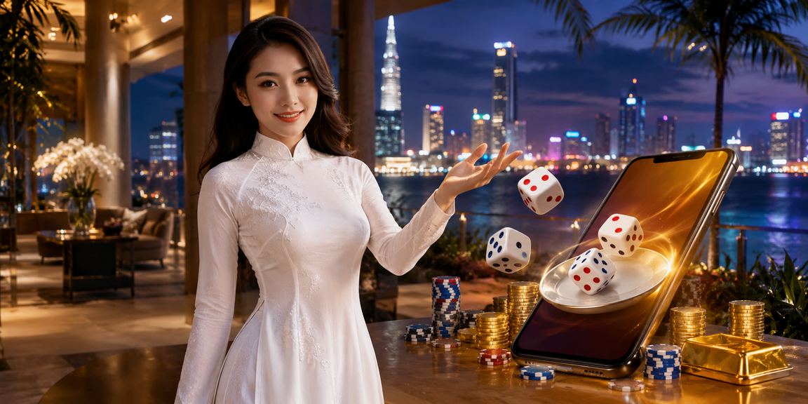 Người dùng Sài Gòn chơi Tài Xỉu trực tuyến qua điện thoại với áo dài truyền thống